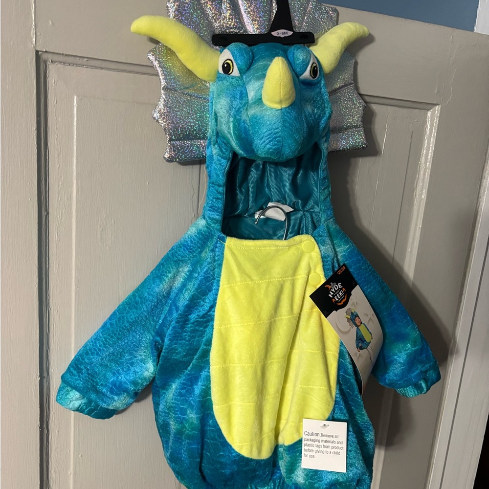 Blue and Yellow Dinosaur Costume triceratops 0-6 months